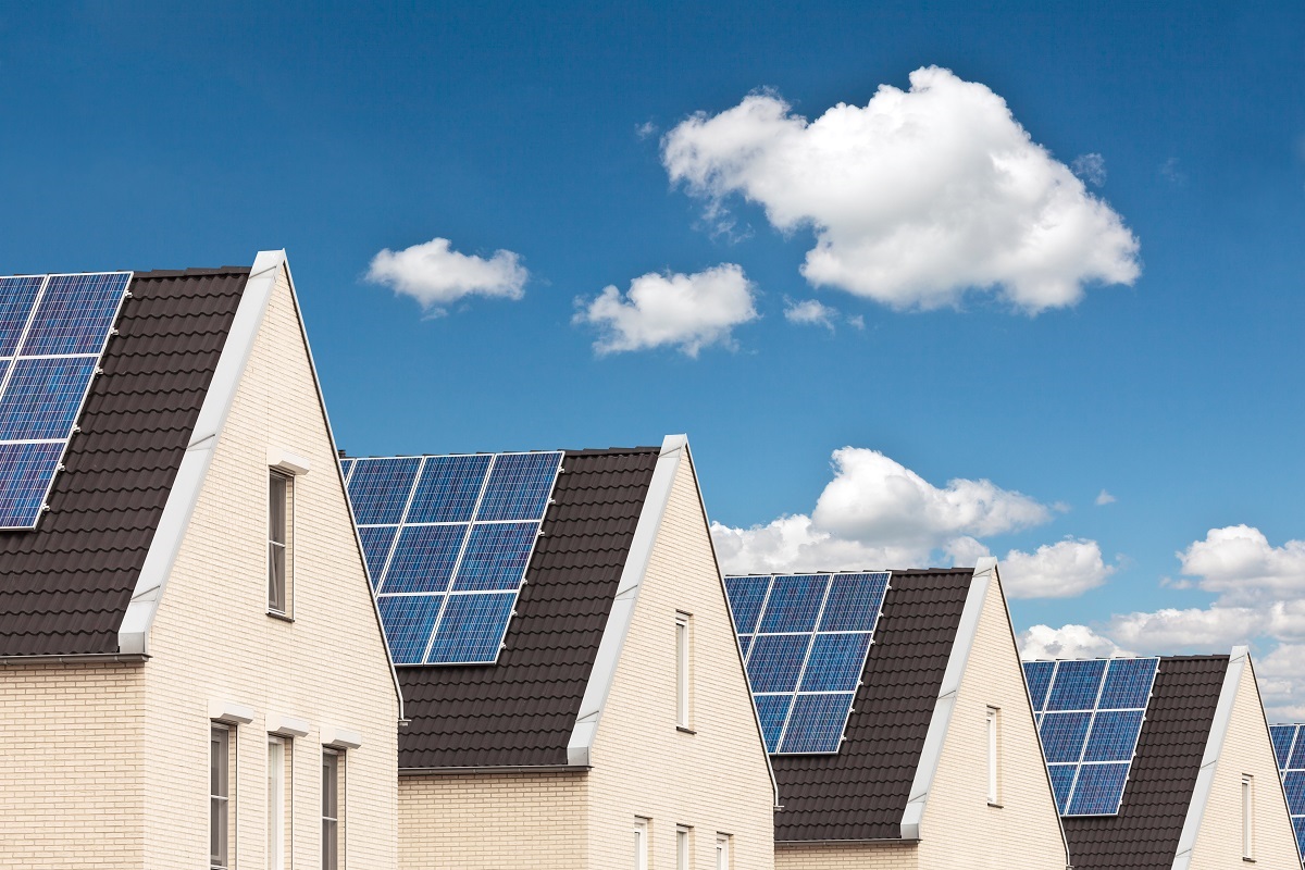 house with solar panel roofs