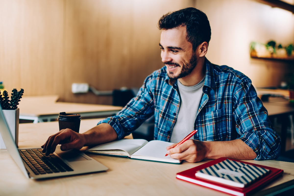 man working remotely