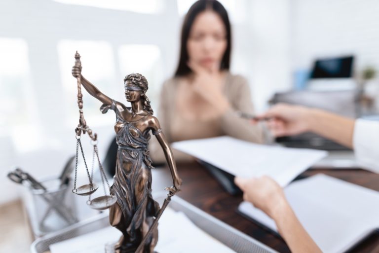 justice figurine at a law office
