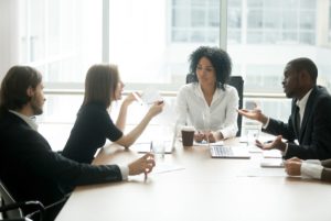 HR officer and employees having an argument in the conference room