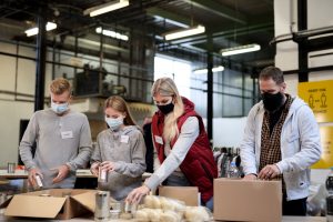 community members participating in a charity project